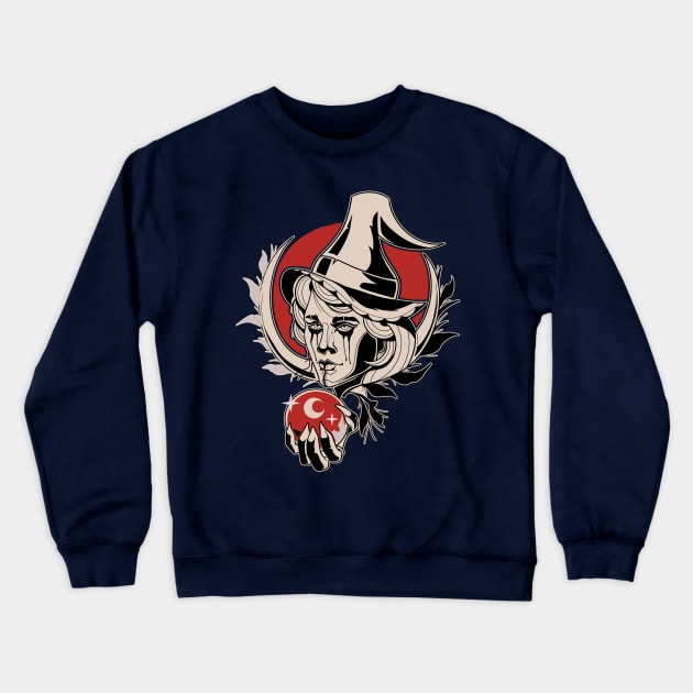 Witch With Smudged Eyeliner Crewneck Sweatshirt by M n' Emz Studio